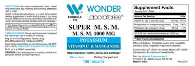 Photo of the Wonder Laboratories Super M.S.M. 1000 mg label