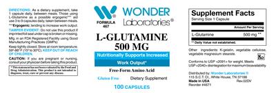 Photo of the Wonder Laboratories L-Glutamine 500 mg label