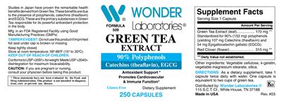 Photo of the Wonder Laboratories Green Tea Extract label
