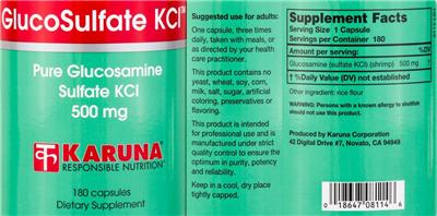 Photo of the Karuna GlucoSulfate KCl label