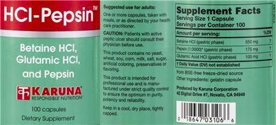 Photo of the Karuna HCl-Pepsin label