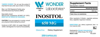Photo of the Wonder Laboratories Inositol 650 mg label