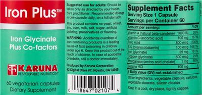 Photo of the Karuna Iron Plus label