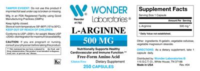 Photo of the Wonder Laboratories L-Arginine 500 mg label