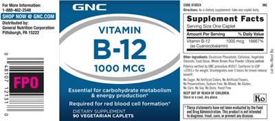 Photo of the GNC Vitamin B-12 1000 mcg label