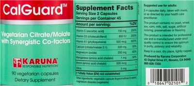 Photo of the Karuna CalGuard label