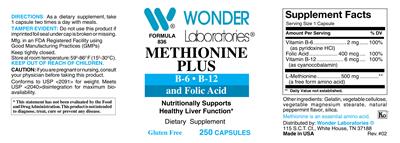 Photo of the Wonder Laboratories Methionine Plus label