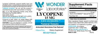 Photo of the Wonder Laboratories Lycopene 15 mg label