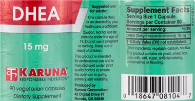 Photo of the Karuna DHEA 15 mg label