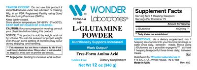 Photo of the Wonder Laboratories L-Glutamine Powder label