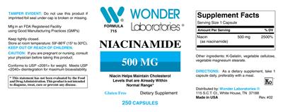 Photo of the Wonder Laboratories Niacinamide 500 mg label