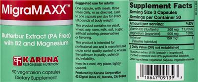 Photo of the Karuna MigraMaxx label