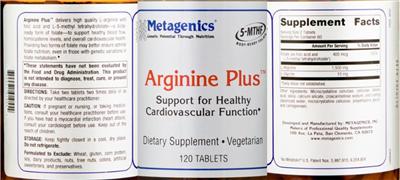 Photo of the Metagenics Arginine Plus label