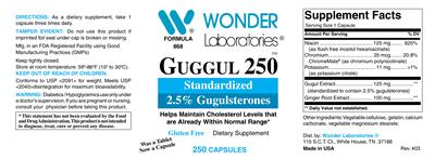 Photo of the Wonder Laboratories Guggul 250 label