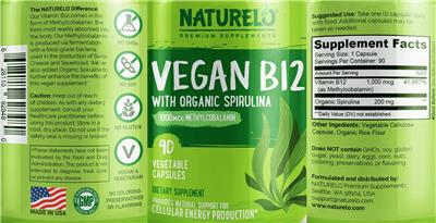 Photo of the NATURELO Premium Supplements Vegan B12 with Organic Spirulina label