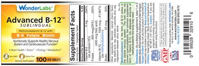 Photo of the Wonder Labs Advanced B-12 Sublingual label