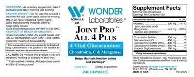 Photo of the Wonder Laboratories Joint Pro All 4 Plus label