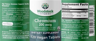 Photo of the Woodstock Vitamins Chromium 200 mcg label