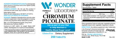 Photo of the Wonder Laboratories Chromium Picolinate label