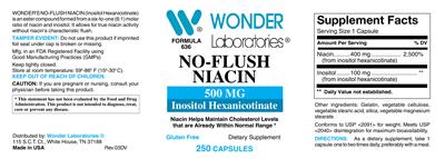 Photo of the Wonder Laboratories No-Flush Niacin 500 mg label