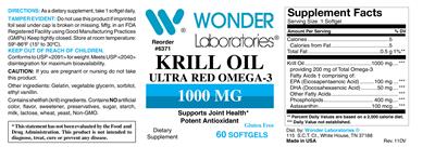 Photo of the Wonder Laboratories Krill Oil Ultra Red Omega-3 1000 mg label