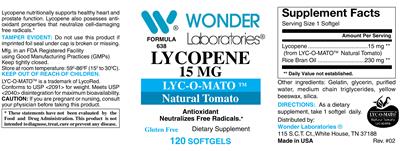Photo of the Wonder Laboratories Lycopene 15 mg label