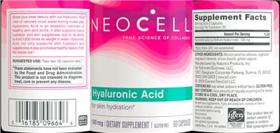 Photo of the NeoCell Hyaluronic Acid 100 mg label