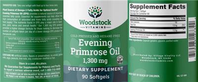 Photo of the Woodstock Vitamins Evening Primrose Oil 1,300 mg label