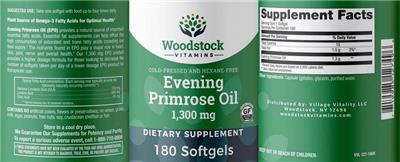 Photo of the Woodstock Vitamins Evening Primrose Oil 1,300 mg label