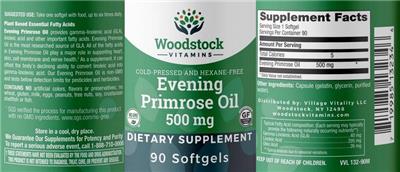 Photo of the Woodstock Vitamins Evening Primrose Oil 500 mg label