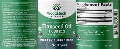 Photo of the Woodstock Vitamins Flaxseed Oil 1,000 mg label