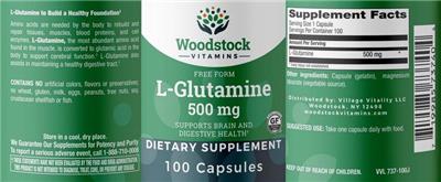 Photo of the Woodstock Vitamins L-Glutamine 500 mg label