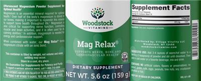 Photo of the Woodstock Vitamins Mag Relax label