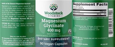 Photo of the Woodstock Vitamins Magnesium Glycinate 400 mg label