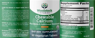 Photo of the Woodstock Vitamins Chewable Calcium Citrus Flavor label