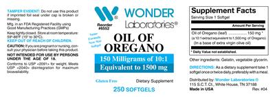 Photo of the Wonder Laboratories Oil of Oregano label
