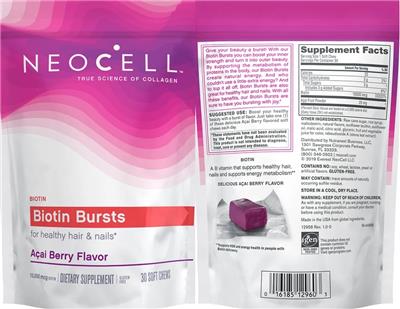 Photo of the NeoCell Biotin Bursts Acai Berry Flavor label