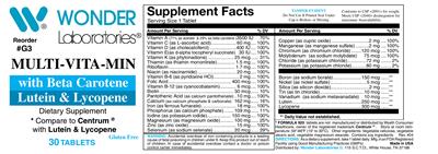 Photo of the Wonder Labs Multi-Vita-Min label