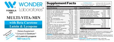Photo of the Wonder Laboratories Multi-Vita-Min label