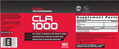 Photo of the GNC Pro Performance CLA 1000 label