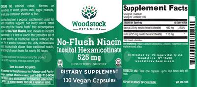 Photo of the Woodstock Vitamins No-Flush Niacin label