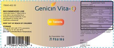 Photo of the 7T Pharma Genicin Vita-Q label