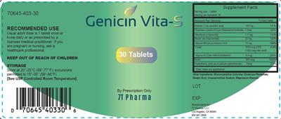 Photo of the 7T Pharma Genicin Vita-S label