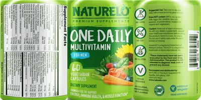 Photo of the NATURELO Premium Supplements One Daily Multivitamin for Men label