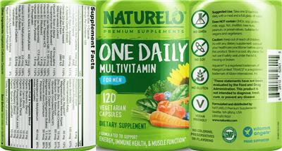 Photo of the NATURELO Premium Supplements One Daily Multivitamin for Men label