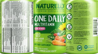 Photo of the NATURELO Premium Supplements One Daily Multivitamin for Women label