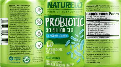 Photo of the NATURELO Premium Supplements Probiotic 50 Billion CFU label
