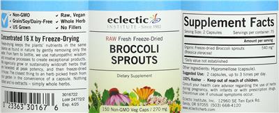 Photo of the Eclectic Institute Broccoli Sprouts 270 mg label