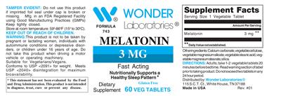 Photo of the Wonder Laboratories Melatonin 3 mg label