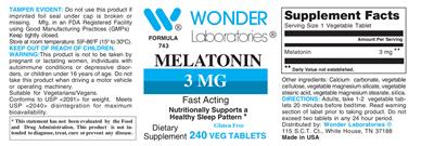 Photo of the Wonder Laboratories Melatonin 3 mg label